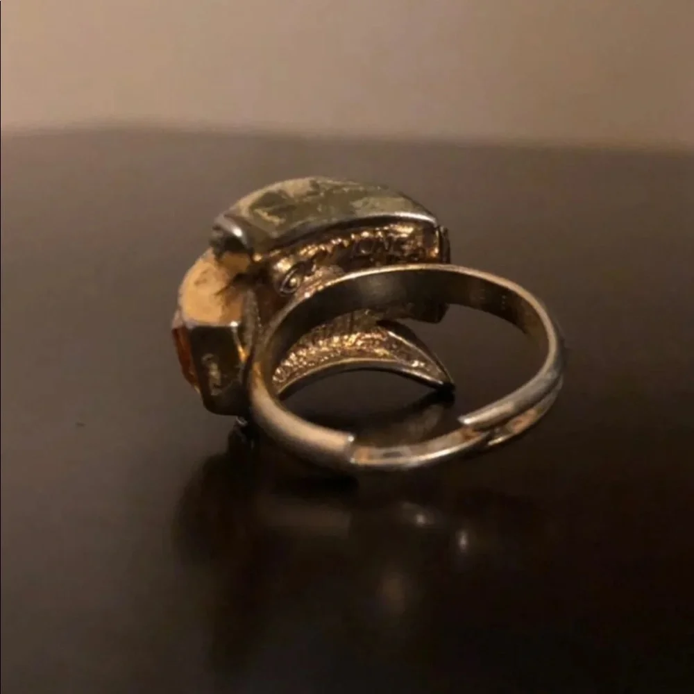 Vintage EMMONS Mid-Century Citrine Crystal Cocktail Ring | Adjustable (Sz 5–7)